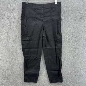 Chicos Womens Size‎ 1 Crop Black Linen Blend Cargo Pants Casual Elastic Waist